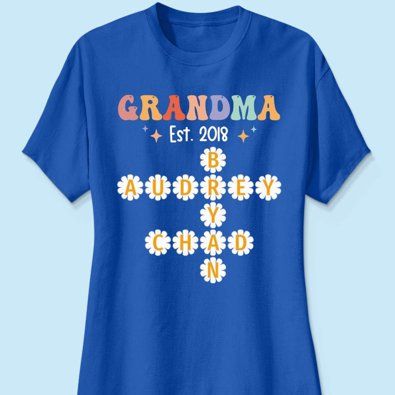 Grandma Mom Daisy Flower Crossword Art Puzzle Personalized Shirt