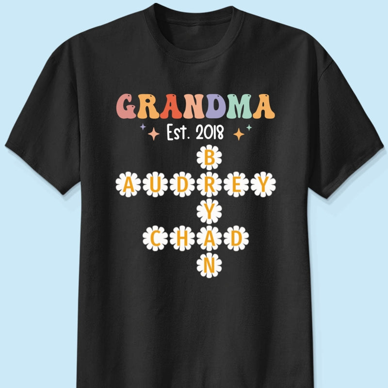 Grandma Mom Daisy Flower Crossword Art Puzzle Personalized Shirt