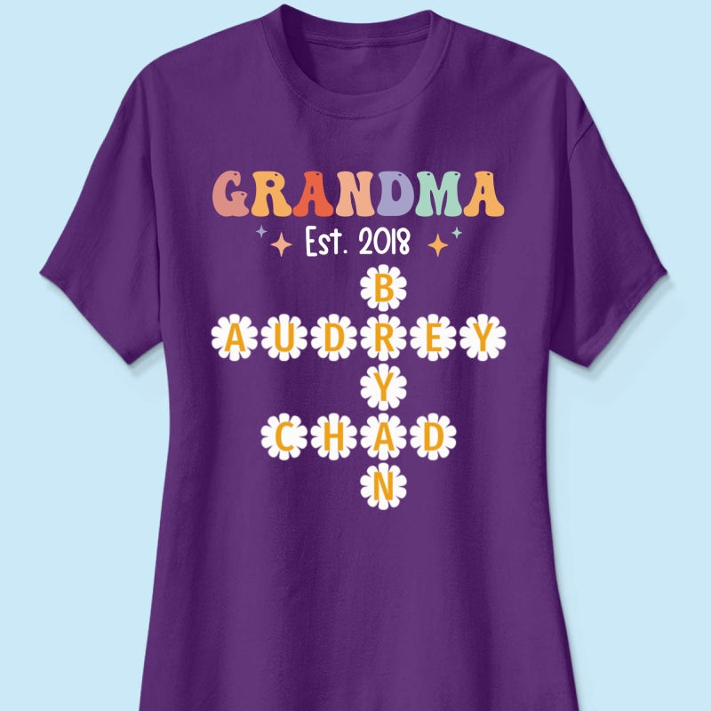 Grandma Mom Daisy Flower Crossword Art Puzzle Personalized Shirt