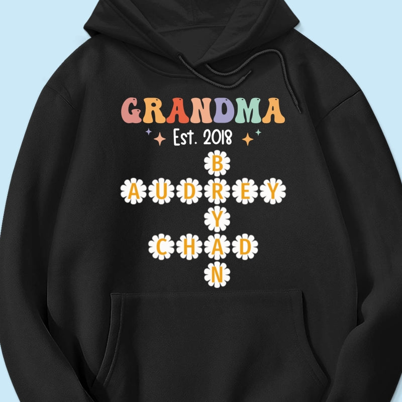 Grandma Mom Daisy Flower Crossword Art Puzzle Personalized Shirt