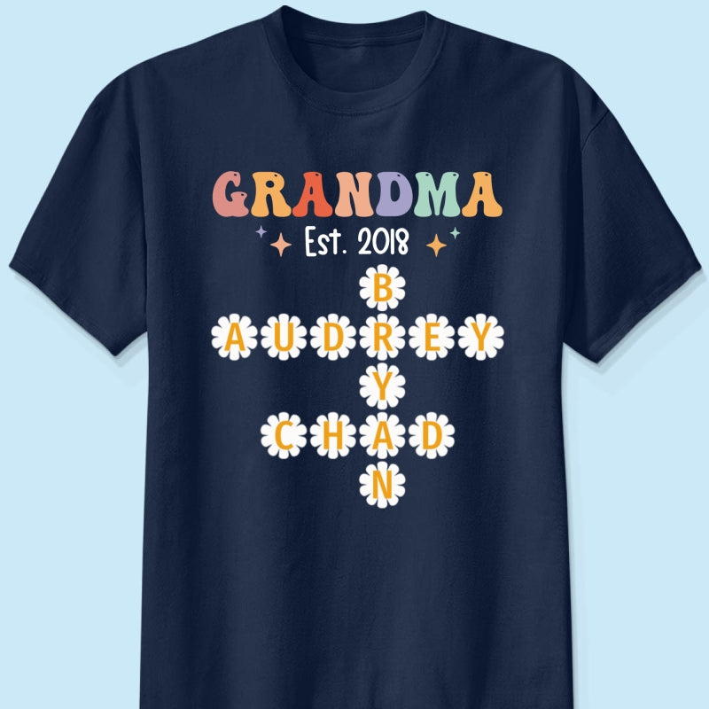 Grandma Mom Daisy Flower Crossword Art Puzzle Personalized Shirt