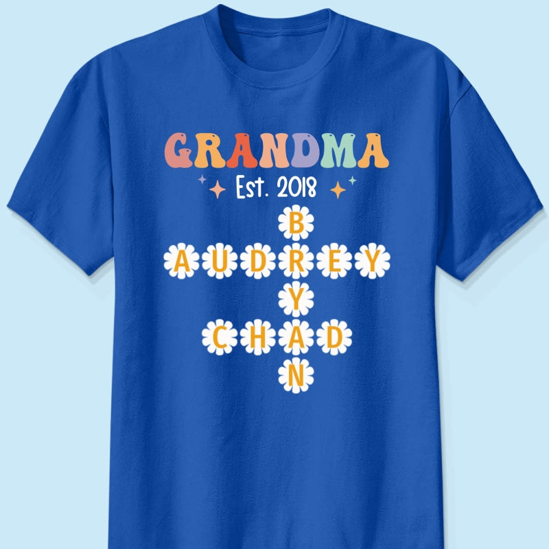 Grandma Mom Daisy Flower Crossword Art Puzzle Personalized Shirt