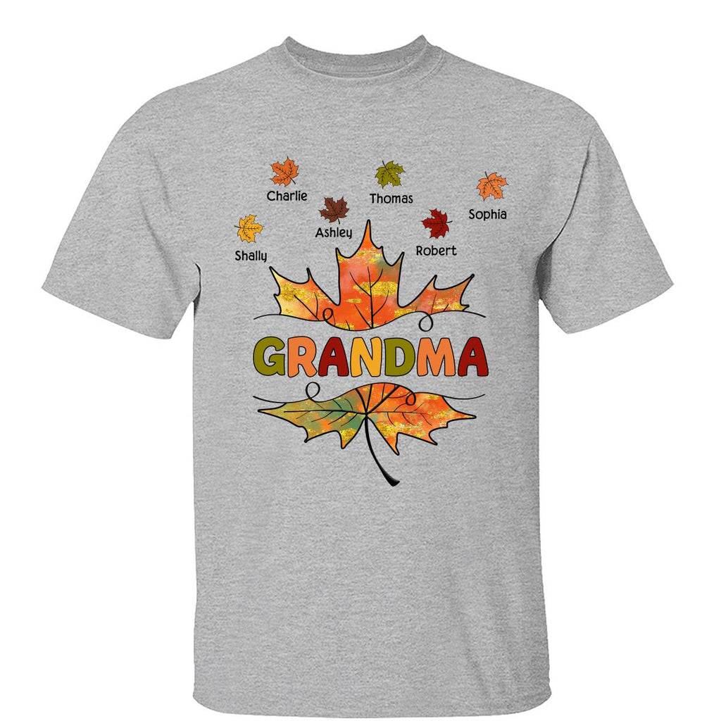 Grandma Mom Fall Leave Cut Through Personalized Shirt