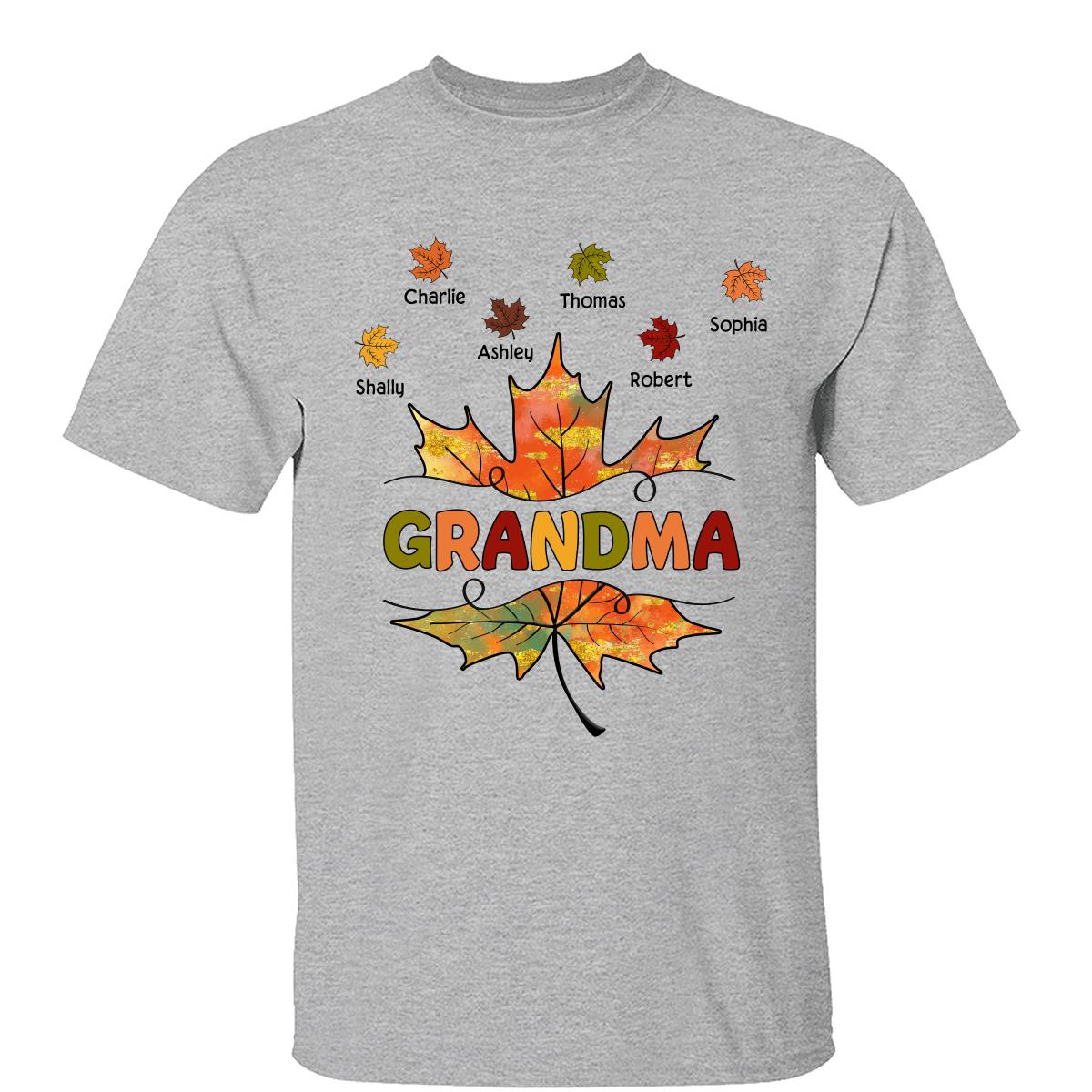 Grandma Mom Fall Leave Cut Through Personalized Shirt