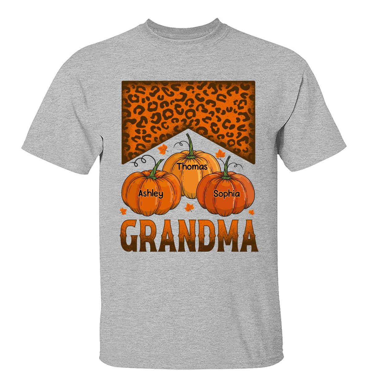 Grandma Mom Fall Season Leopard Pumpkins Personalized Shirt