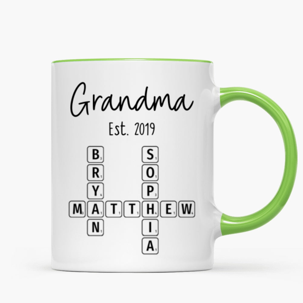 Grandma Mom Est. Crossword Puzzle Art Personalized Mug
