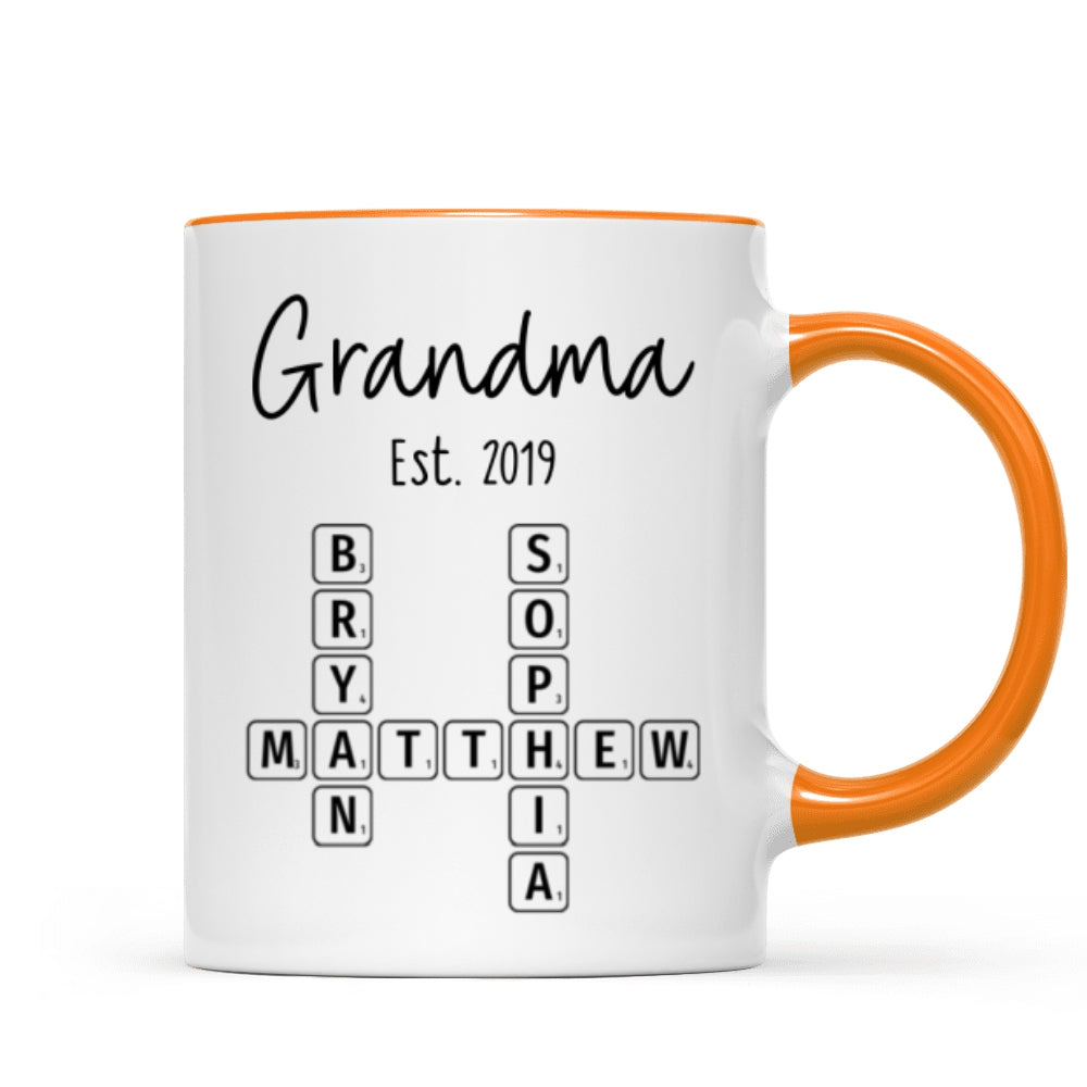 Grandma Mom Est. Crossword Puzzle Art Personalized Mug