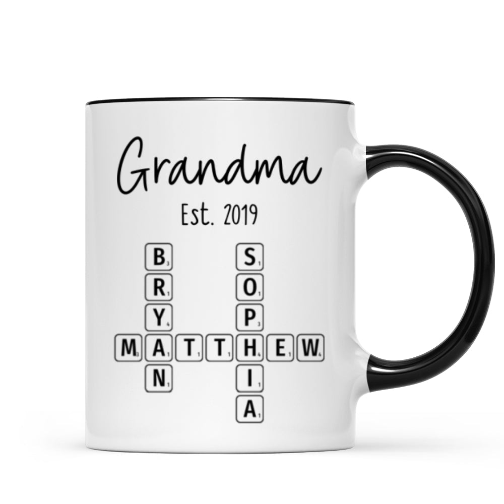 Grandma Mom Est. Crossword Puzzle Art Personalized Mug