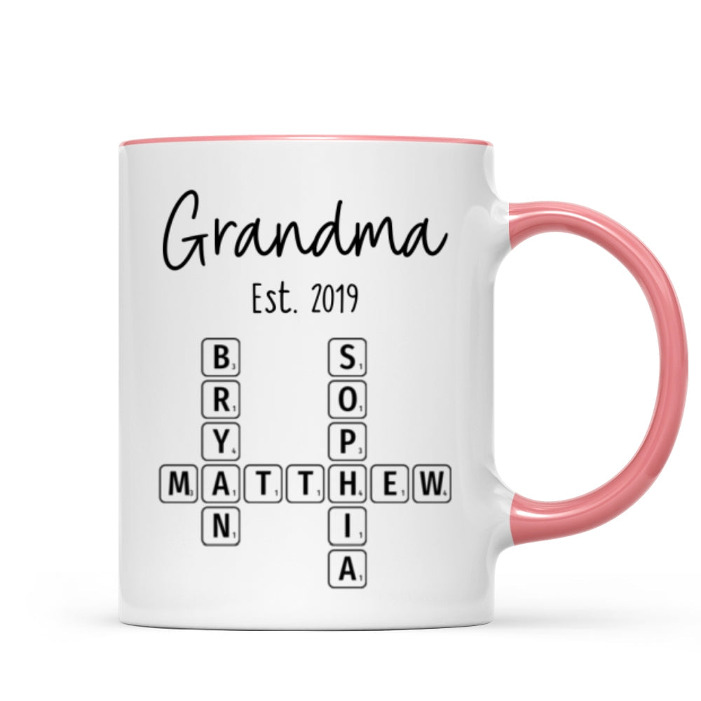Grandma Mom Est. Crossword Puzzle Art Personalized Mug