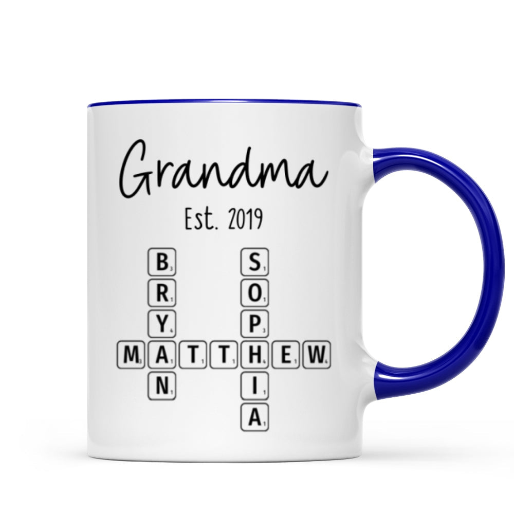 Grandma Mom Est. Crossword Puzzle Art Personalized Mug