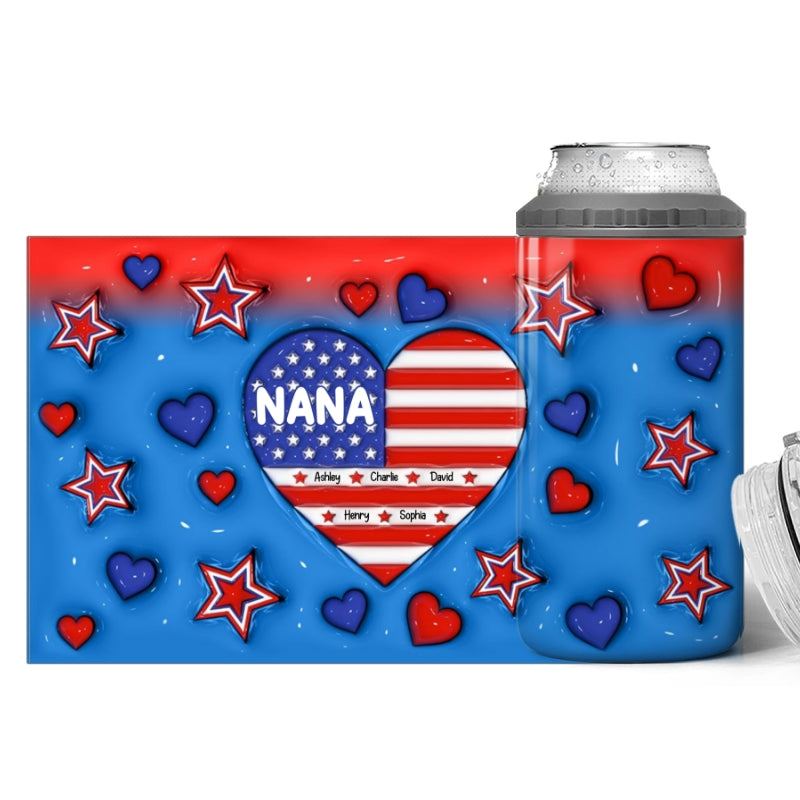 Grandma Mom Dad Grandpa Nation Flag 3D Inflated Effect Printed Personalized 4 In 1 Can Cooler