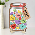Grandma Mom Colorful Sweethearts Mason Jar Personalized 2-layer Wooden Plaque